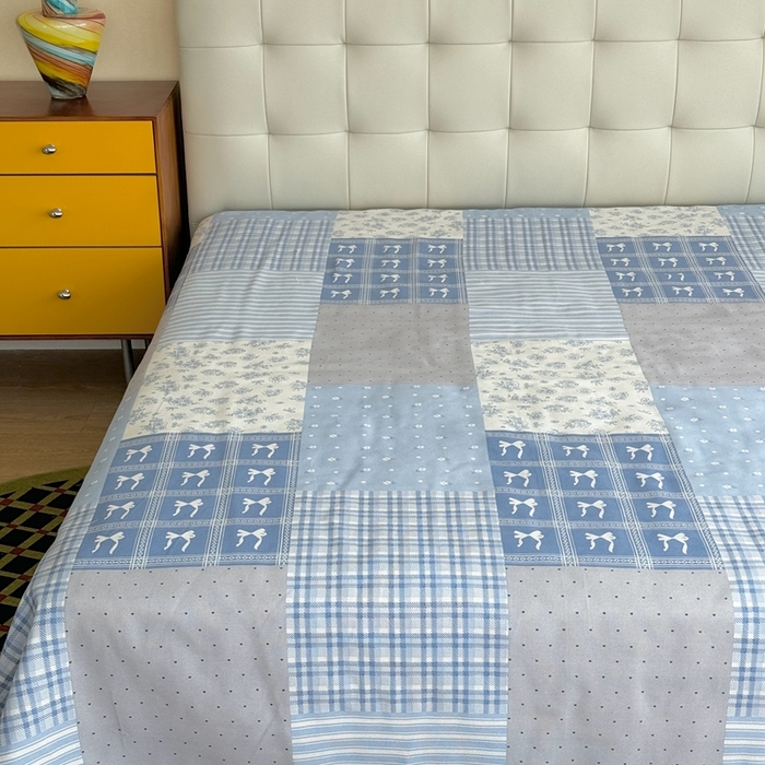 91家纺网 家纺一手货源 找家纺 2025新款老粗布系列单品套件 蓝风铃