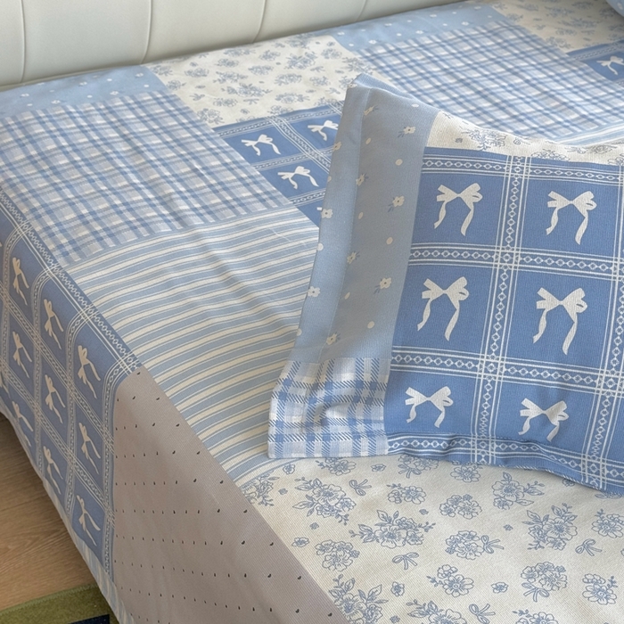 91家纺网 家纺一手货源 找家纺 2025新款老粗布系列单品套件 蓝风铃