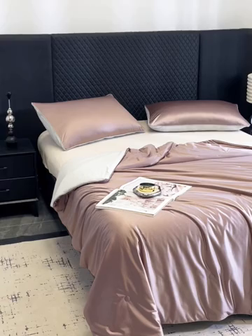 91家纺网 家纺一手货源 找家纺 金喜 2025春夏新款冰丝绸夏被7A抗菌冰肌夏被空调被锦纶氨纶夏凉被薄被子 樱草紫