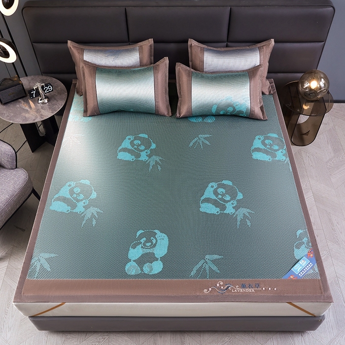 91家纺网 家纺一手货源 找家纺 苏迪网销供货 藤席-凉席 -2025新款凉席冰藤席冰丝席凉感空调席艾草藤席-冰藤席 冰藤熊猫-绿色