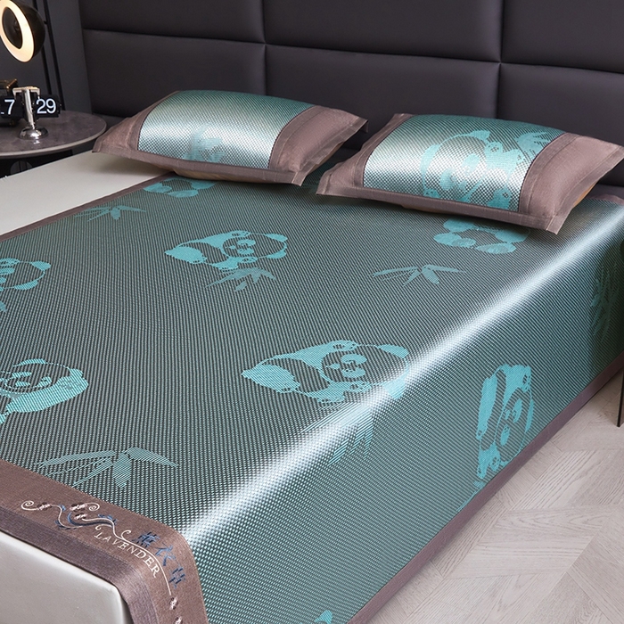 91家纺网 家纺一手货源 找家纺 苏迪网销供货 藤席-凉席 -2025新款凉席冰藤席冰丝席凉感空调席艾草藤席-冰藤席 冰藤熊猫-绿色