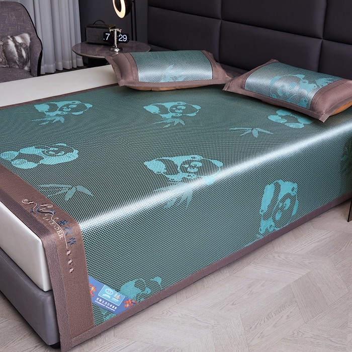 91家纺网 家纺一手货源 找家纺 苏迪网销供货 藤席-凉席 -2025新款凉席冰藤席冰丝席凉感空调席艾草藤席-冰藤席 冰藤熊猫-绿色