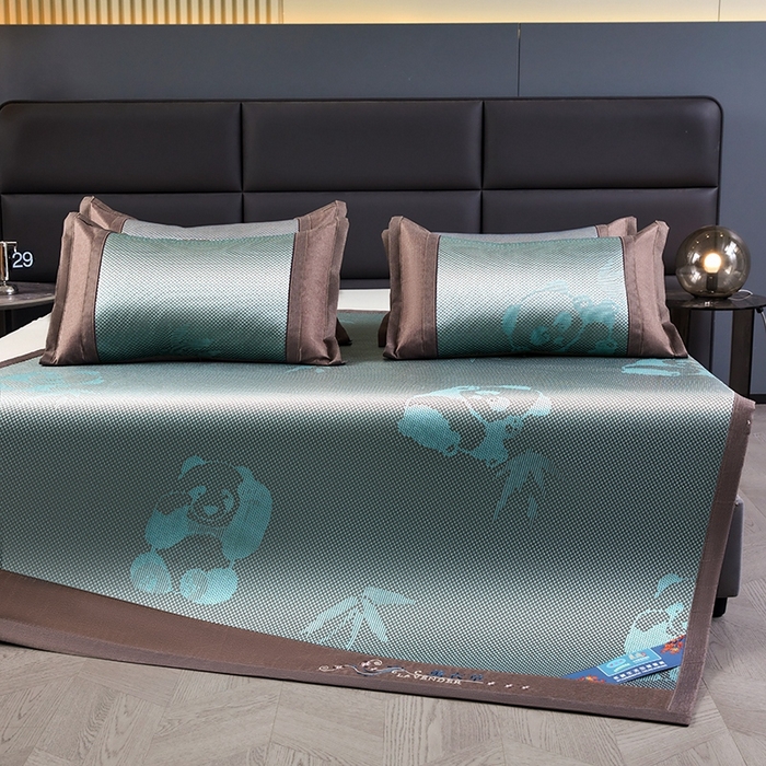 91家纺网 家纺一手货源 找家纺 苏迪网销供货 藤席-凉席 -2025新款凉席冰藤席冰丝席凉感空调席艾草藤席-冰藤席 冰藤熊猫-绿色