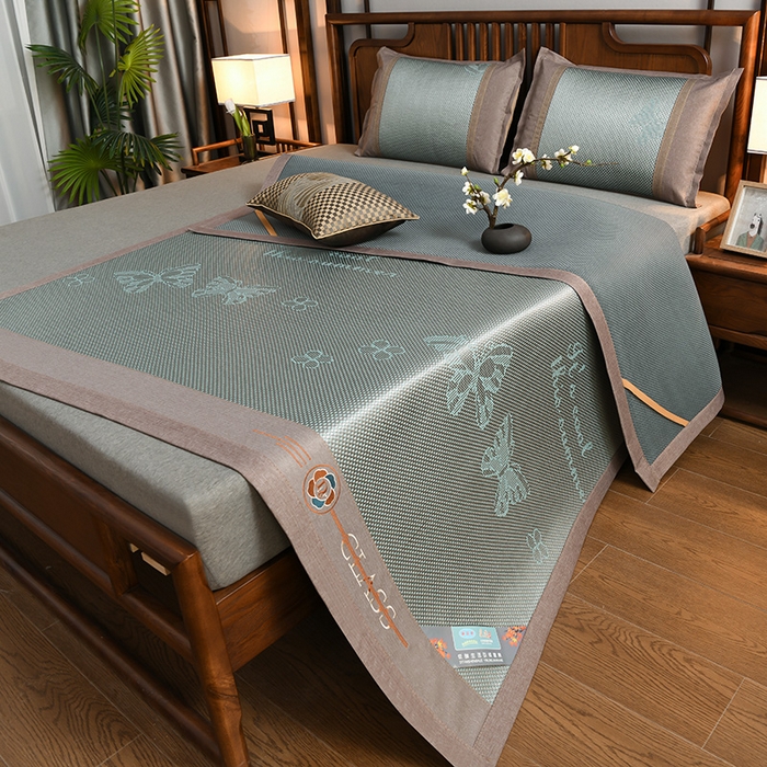 91家纺网 家纺一手货源 找家纺 苏迪网销供货 藤席-凉席 -2025新款凉席冰藤席冰丝席凉感空调席艾草藤席-冰藤席 高端冰藤席 蝶恋 浅绿