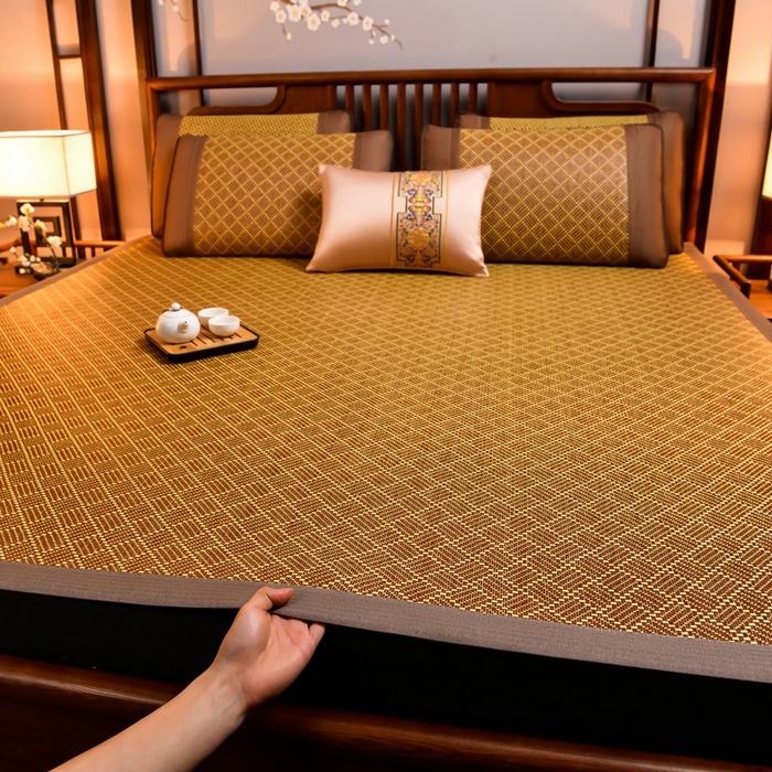 91家纺网 家纺一手货源 找家纺 苏迪网销供货 藤席-凉席 -2025新款凉席冰藤席冰丝席凉感空调席艾草藤席-天然藤席 天然藤席 饼干花-白棕