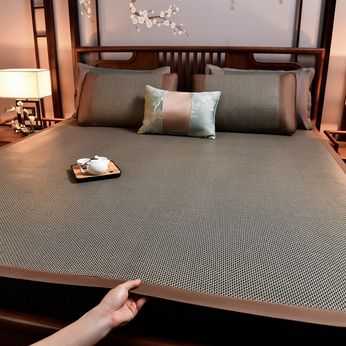 91家纺网 家纺一手货源 找家纺 苏迪网销供货 藤席-凉席 -2025新款凉席冰藤席冰丝席凉感空调席艾草藤席-天然藤席 天然藤席 步步高-灰绿