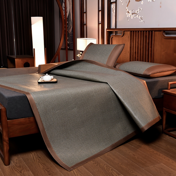 91家纺网 家纺一手货源 找家纺 苏迪网销供货 藤席-凉席 -2025新款凉席冰藤席冰丝席凉感空调席艾草藤席-天然藤席 天然藤席 步步高-灰绿