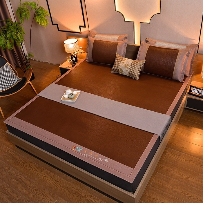 91家纺网 家纺一手货源 找家纺 苏迪网销供货 藤席-凉席 -2025新款凉席冰藤席冰丝席凉感空调席艾草藤席-古藤 艾草古藤--黑咖