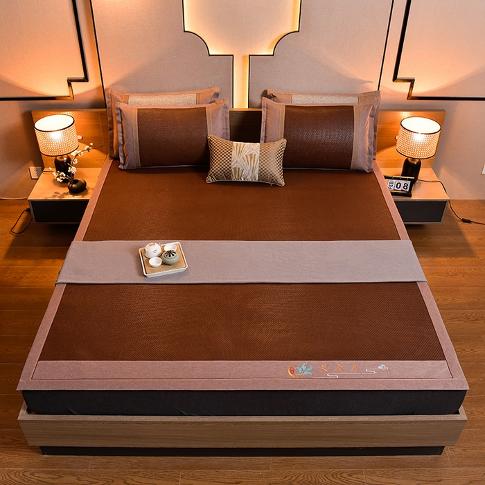 91家纺网 家纺一手货源 找家纺 苏迪网销供货 藤席-凉席 -2025新款凉席冰藤席冰丝席凉感空调席艾草藤席-古藤 艾草古藤--黑咖