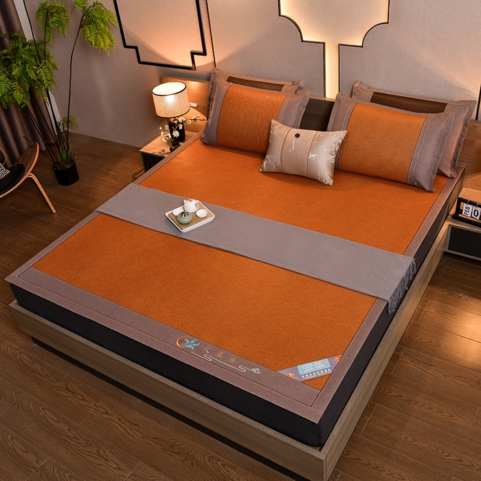 91家纺网 家纺一手货源 找家纺 苏迪网销供货 藤席-凉席 -2025新款凉席冰藤席冰丝席凉感空调席艾草藤席-古藤 艾草古藤--红棕