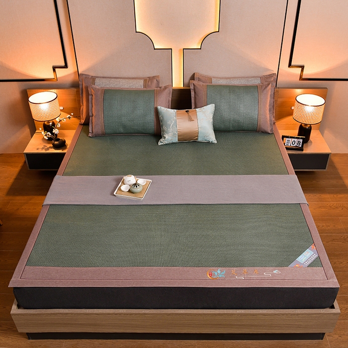 91家纺网 家纺一手货源 找家纺 苏迪网销供货 藤席-凉席 -2025新款凉席冰藤席冰丝席凉感空调席艾草藤席-古藤 艾草古藤--墨绿