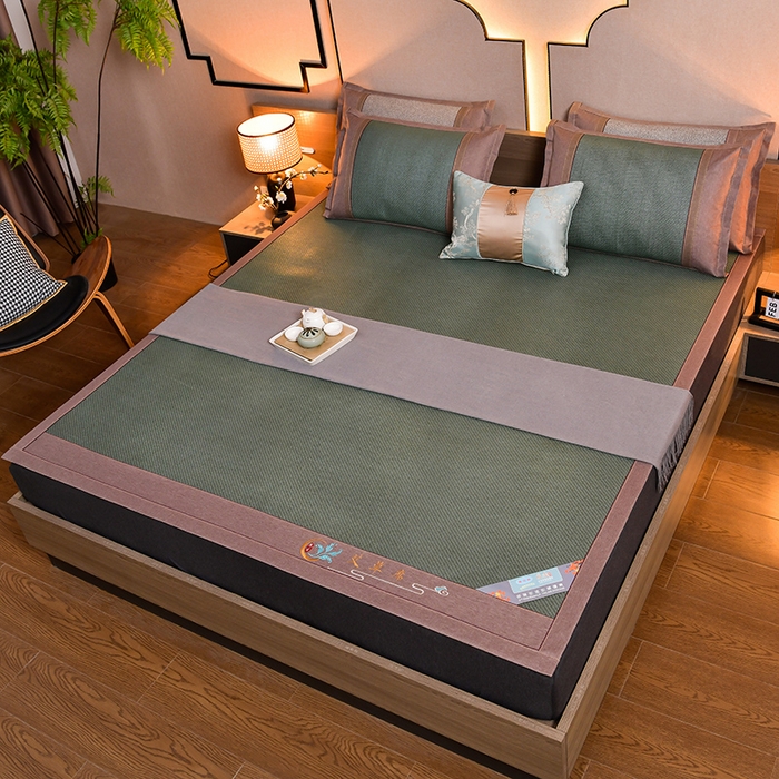 91家纺网 家纺一手货源 找家纺 苏迪网销供货 藤席-凉席 -2025新款凉席冰藤席冰丝席凉感空调席艾草藤席-古藤 艾草古藤--墨绿