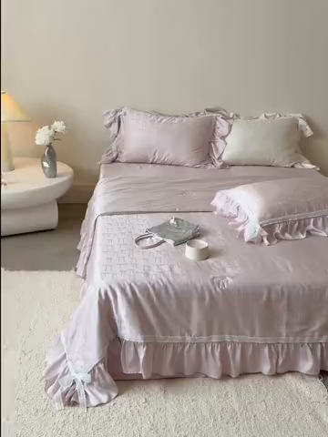 91家纺网 家纺一手货源 找家纺 MIU缪家居 2025新款60兰精天丝夏被四件套 薇薇安 单夏被控价288/四件套控价388 紫粉