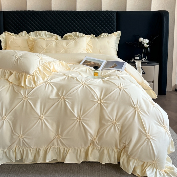 千希家纺 2025新款扭花花边工艺四件套-唯美系列 买家秀加QQ群920079874或445224204或微信私信 唯美-米黄