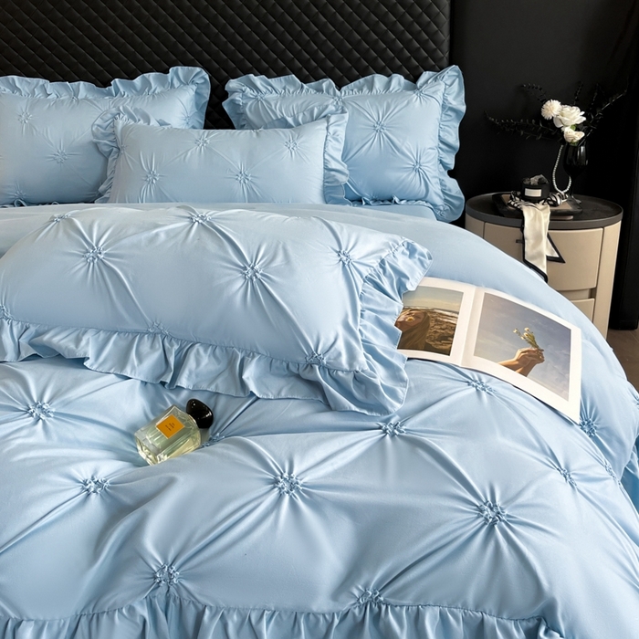 91家纺网 家纺一手货源 找家纺 千希家纺 2025新款扭花花边工艺四件套-唯美系列 买家秀加QQ群920079874或445224204或微信私信 唯美-蓝