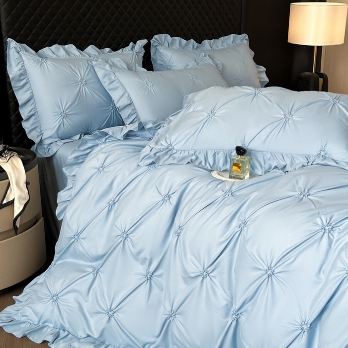 91家纺网 家纺一手货源 找家纺 千希家纺 2025新款扭花花边工艺四件套-唯美系列 买家秀加QQ群920079874或445224204或微信私信 唯美-蓝