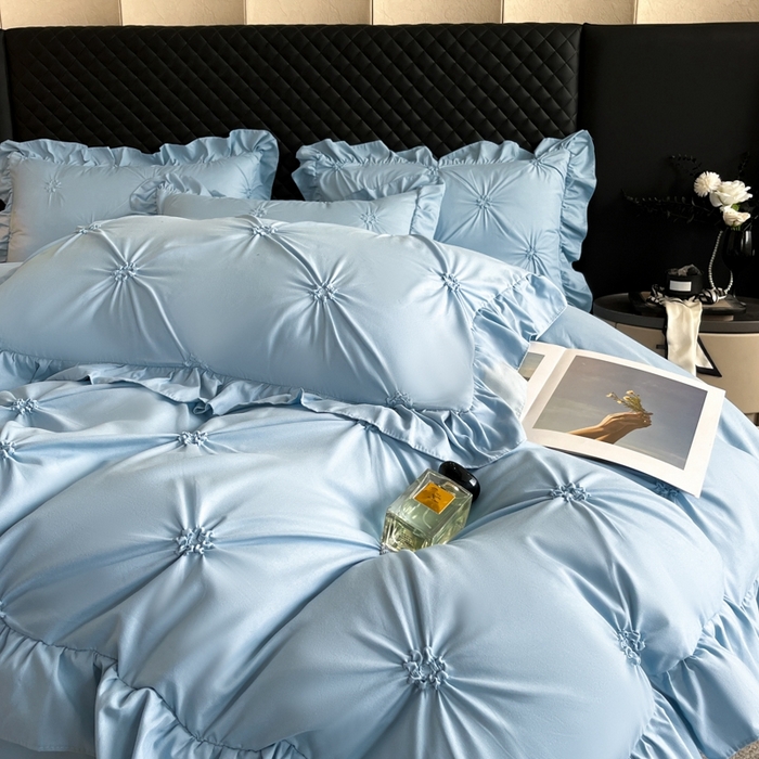 91家纺网 家纺一手货源 找家纺 千希家纺 2025新款扭花花边工艺四件套-唯美系列 买家秀加QQ群920079874或445224204或微信私信 唯美-蓝