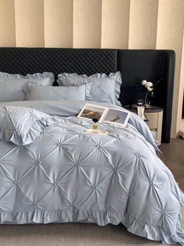 91家纺网 家纺一手货源 找家纺 千希家纺 2025新款扭花花边工艺四件套-唯美系列 买家秀加QQ群920079874或445224204或微信私信 唯美-蓝