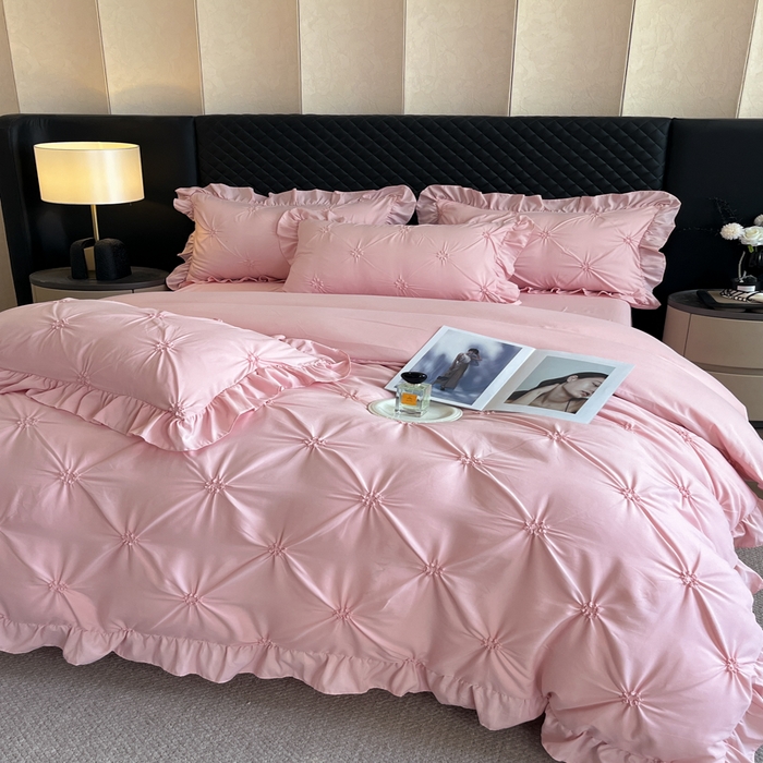 91家纺网 家纺一手货源 找家纺 （总）千希家纺 2025新款扭花花边工艺四件套-唯美系列 千希家纺 2025新款水洗棉无印系列四件套 买家秀加QQ群920079874或445224204或微信私信