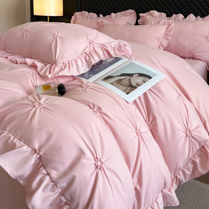 91家纺网 家纺一手货源 找家纺 （总）千希家纺 2025新款扭花花边工艺四件套-唯美系列 千希家纺 2025新款水洗棉无印系列四件套 买家秀加QQ群920079874或445224204或微信私信