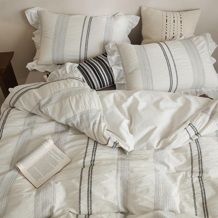 91家纺网 家纺一手货源 找家纺 （总）棉眠 2025新款水洗皱皱纱色织提花花边款系列