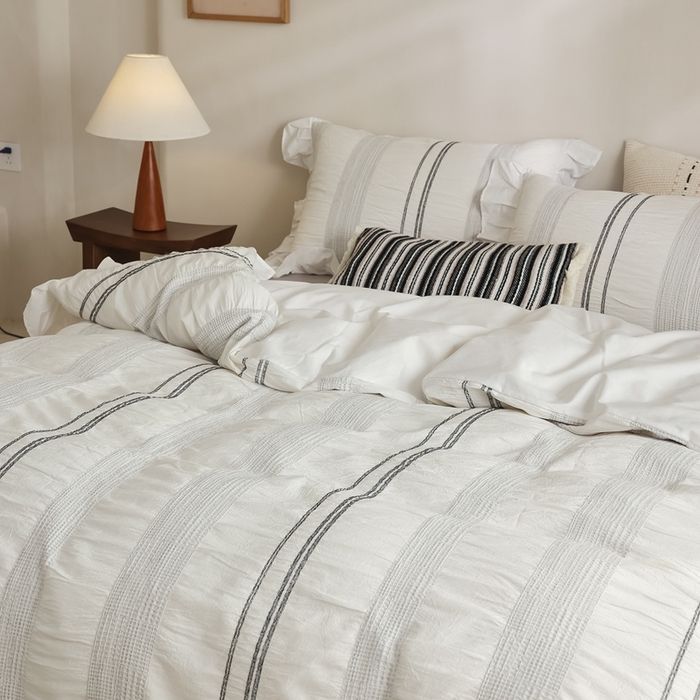 91家纺网 家纺一手货源 找家纺 （总）棉眠 2025新款水洗皱皱纱色织提花花边款系列