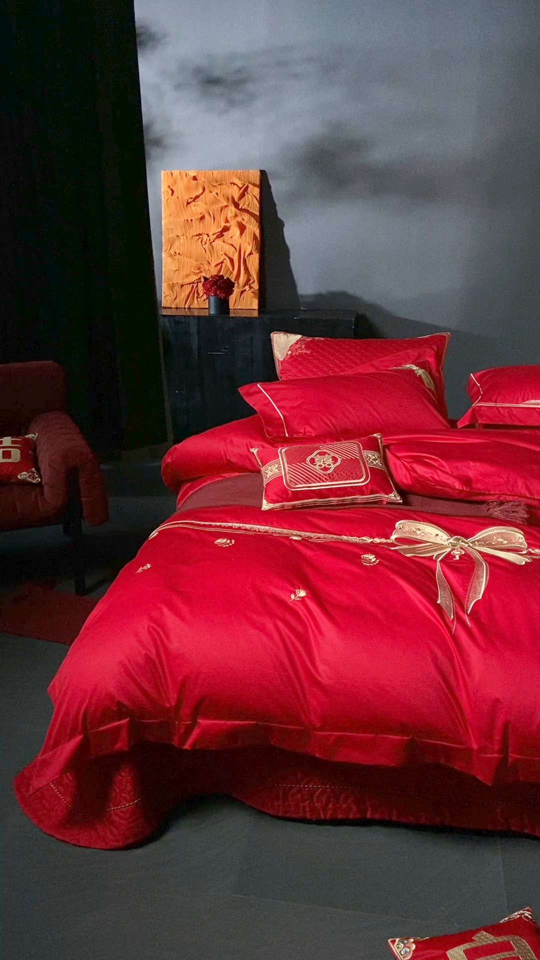 91家纺网 家纺一手货源 找家纺 高大尚婚庆馆 2025秋冬新款长绒棉臻棉系列婚庆款多件套 臻棉  爱意浓（金）