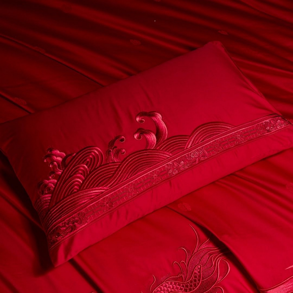 91家纺网 家纺一手货源 找家纺 高大尚婚庆馆 2025秋冬新款长绒棉臻棉系列婚庆款多件套 臻棉  爱意浓  (红）