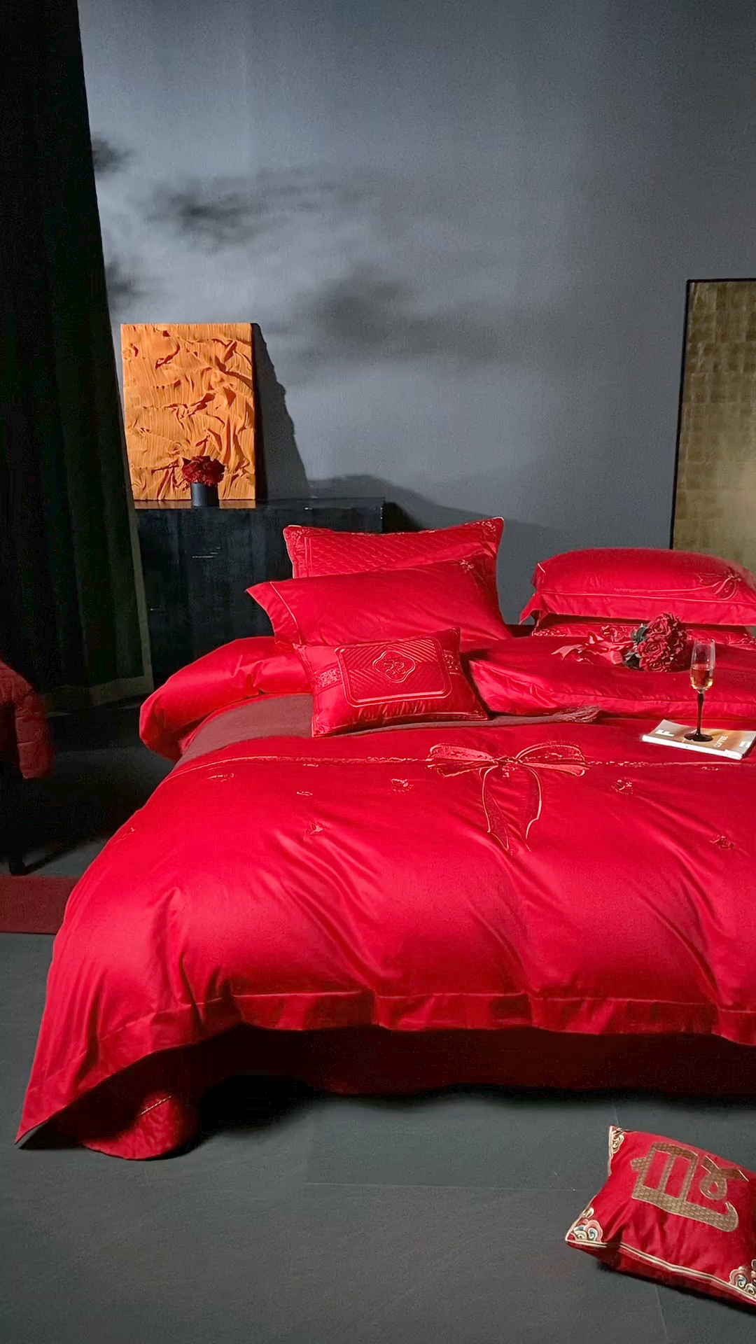 91家纺网 家纺一手货源 找家纺 高大尚婚庆馆 2025秋冬新款长绒棉臻棉系列婚庆款多件套 臻棉  爱意浓  (红）