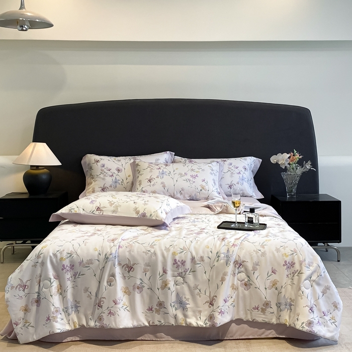 91家纺网 家纺一手货源 找家纺 慕尚家纺 2025新款莱赛尔天丝夏被夏凉被空调被四件套 花亦语