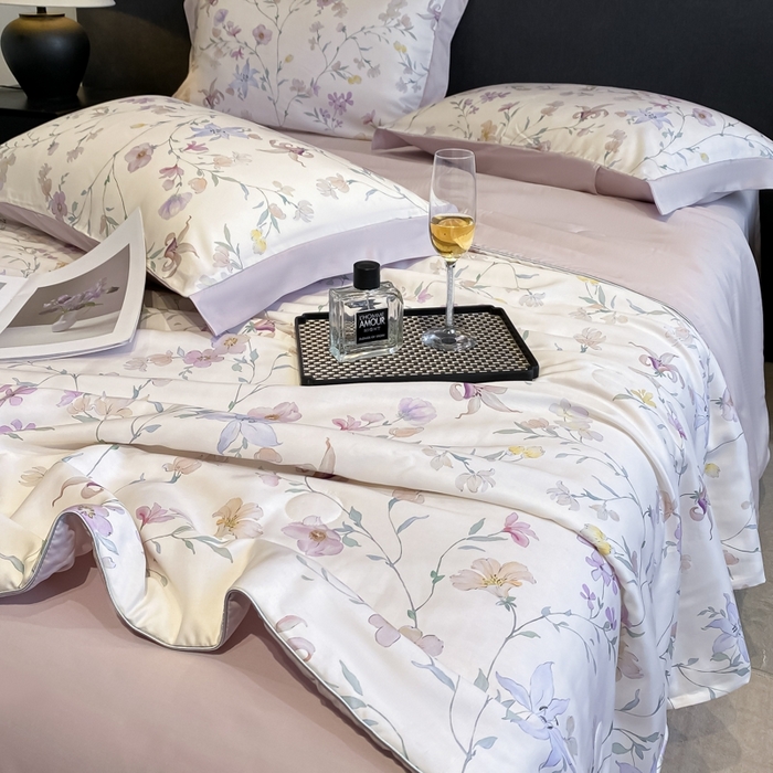 91家纺网 家纺一手货源 找家纺 慕尚家纺 2025新款莱赛尔天丝夏被夏凉被空调被四件套 花亦语