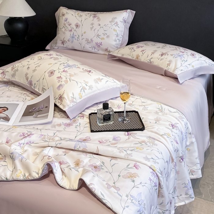 91家纺网 家纺一手货源 找家纺 慕尚家纺 2025新款莱赛尔天丝夏被夏凉被空调被四件套 花亦语