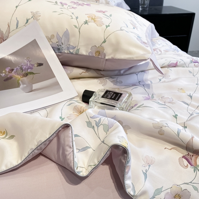 91家纺网 家纺一手货源 找家纺 慕尚家纺 2025新款莱赛尔天丝夏被夏凉被空调被四件套 花亦语
