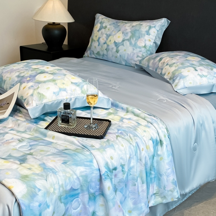 91家纺网 家纺一手货源 找家纺 慕尚家纺 2025新款莱赛尔天丝夏被夏凉被空调被四件套 佩妮丝蓝