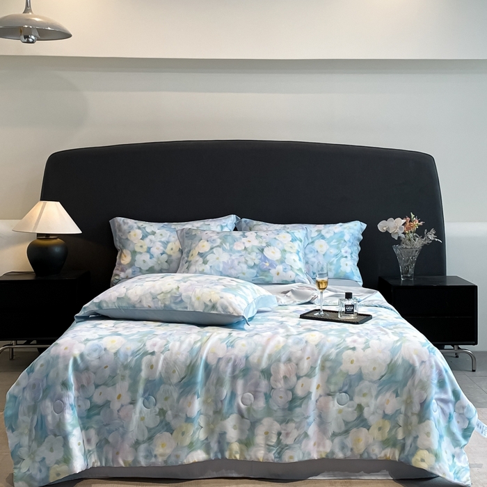 91家纺网 家纺一手货源 找家纺 慕尚家纺 2025新款莱赛尔天丝夏被夏凉被空调被四件套 佩妮丝蓝