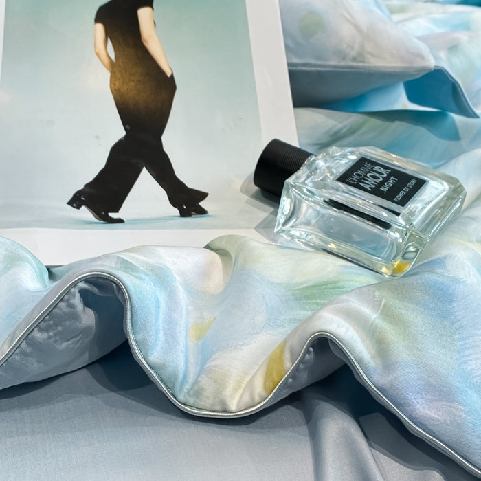 91家纺网 家纺一手货源 找家纺 慕尚家纺 2025新款莱赛尔天丝夏被夏凉被空调被四件套 佩妮丝蓝