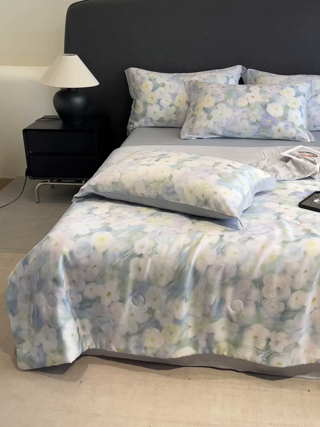 91家纺网 家纺一手货源 找家纺 慕尚家纺 2025新款莱赛尔天丝夏被夏凉被空调被四件套 佩妮丝蓝