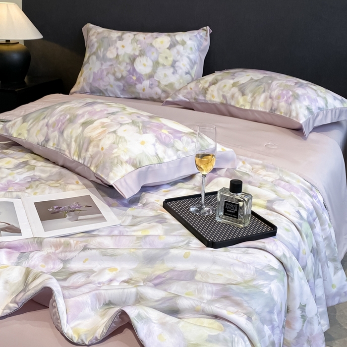 91家纺网 家纺一手货源 找家纺 慕尚家纺 2025新款莱赛尔天丝夏被夏凉被空调被四件套 佩妮丝紫