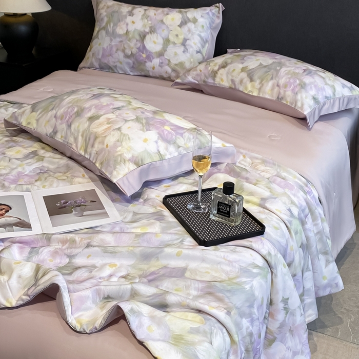 91家纺网 家纺一手货源 找家纺 慕尚家纺 2025新款莱赛尔天丝夏被夏凉被空调被四件套 佩妮丝紫