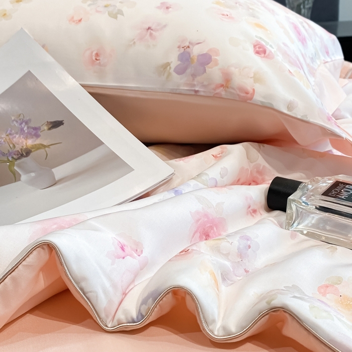 91家纺网 家纺一手货源 找家纺 慕尚家纺 2025新款莱赛尔天丝夏被夏凉被空调被四件套 水漾粉