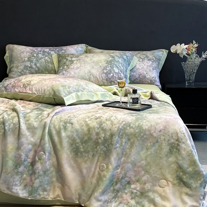 91家纺网 家纺一手货源 找家纺 慕尚家纺 2025新款莱赛尔天丝夏被夏凉被空调被四件套 温岚绿