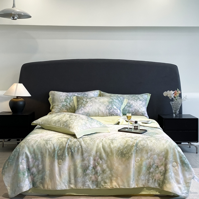 91家纺网 家纺一手货源 找家纺 慕尚家纺 2025新款莱赛尔天丝夏被夏凉被空调被四件套 温岚绿