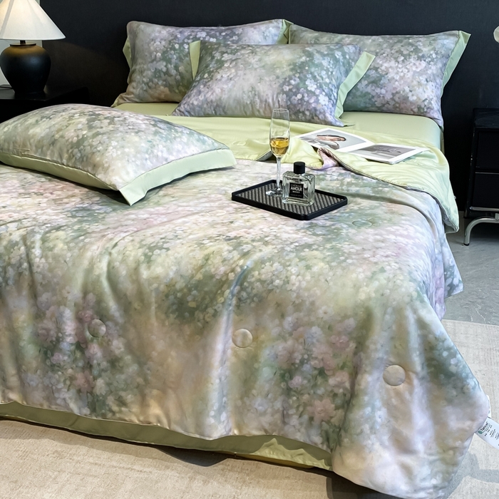 91家纺网 家纺一手货源 找家纺 慕尚家纺 2025新款莱赛尔天丝夏被夏凉被空调被四件套 温岚绿