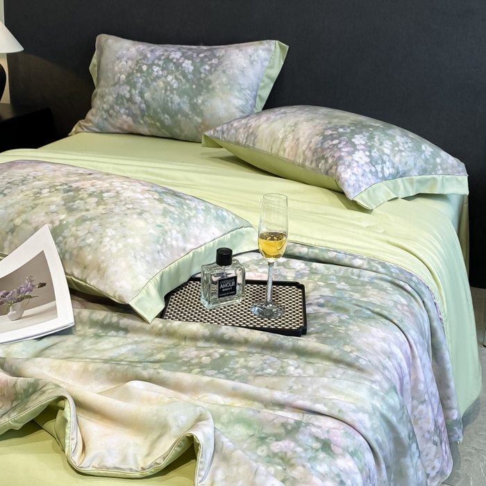 91家纺网 家纺一手货源 找家纺 慕尚家纺 2025新款莱赛尔天丝夏被夏凉被空调被四件套 温岚绿