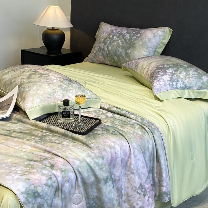 91家纺网 家纺一手货源 找家纺 慕尚家纺 2025新款莱赛尔天丝夏被夏凉被空调被四件套 温岚绿