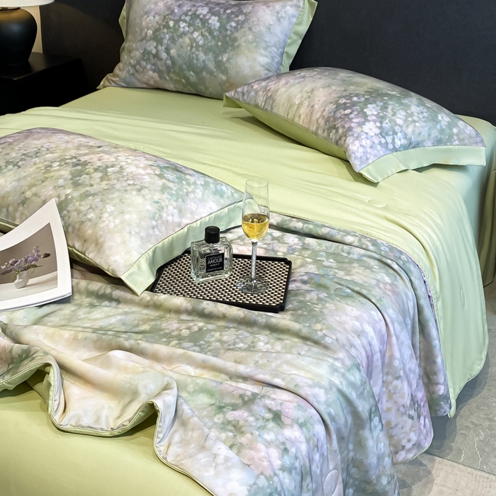 91家纺网 家纺一手货源 找家纺 慕尚家纺 2025新款莱赛尔天丝夏被夏凉被空调被四件套 温岚绿