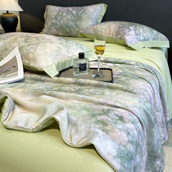 91家纺网 家纺一手货源 找家纺 慕尚家纺 2025新款莱赛尔天丝夏被夏凉被空调被四件套 温岚绿