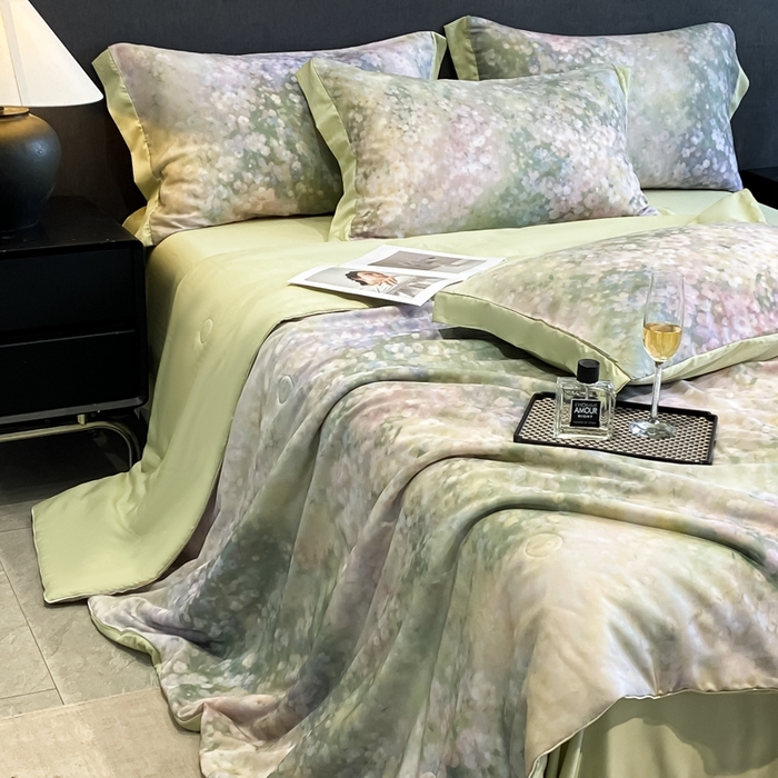91家纺网 家纺一手货源 找家纺 慕尚家纺 2025新款莱赛尔天丝夏被夏凉被空调被四件套 温岚绿