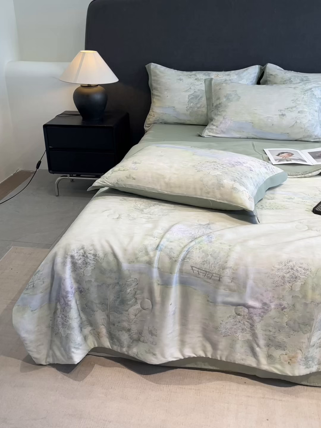 91家纺网 家纺一手货源 找家纺 慕尚家纺 2025新款莱赛尔天丝夏被夏凉被空调被四件套 小桥人家 绿