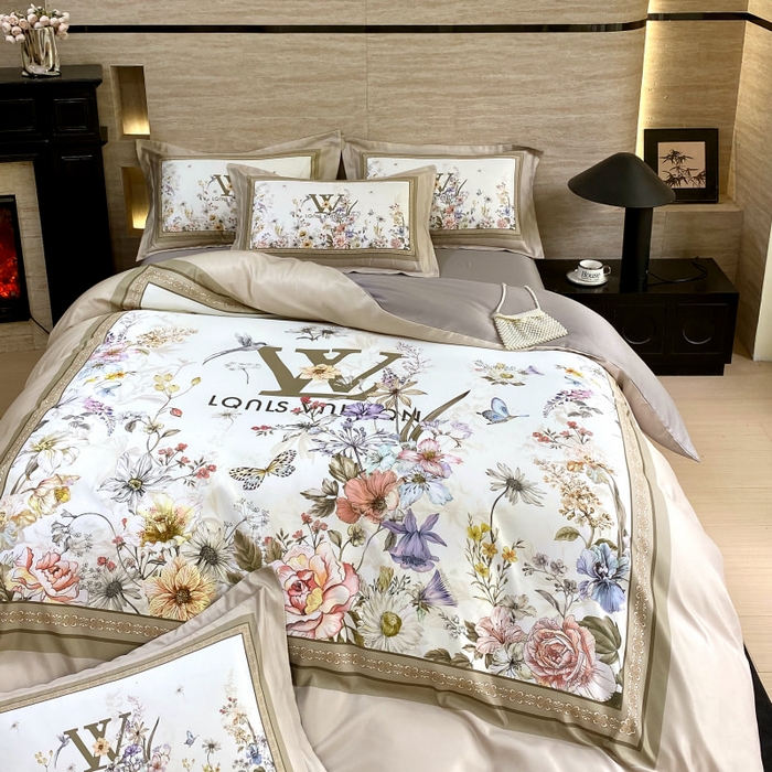 91家纺网 家纺一手货源 找家纺 大麦乐田 2025新款轻奢高端数码印花四件套系列 维密 浅棕